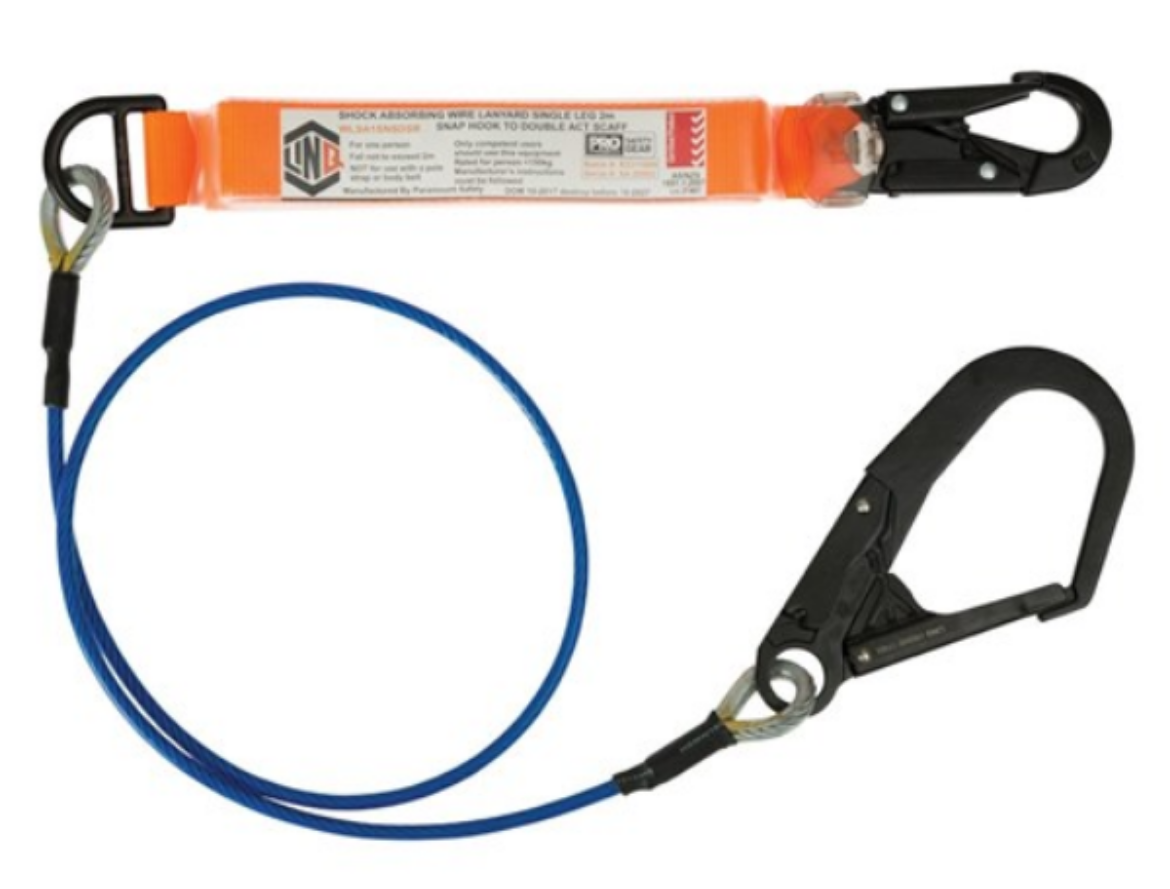 Picture of LINQ ELITE SINGLE LEG SHOCK ABSORBING 2M WIRE ROPE LANYARD WITH HARDWARE SN & SD