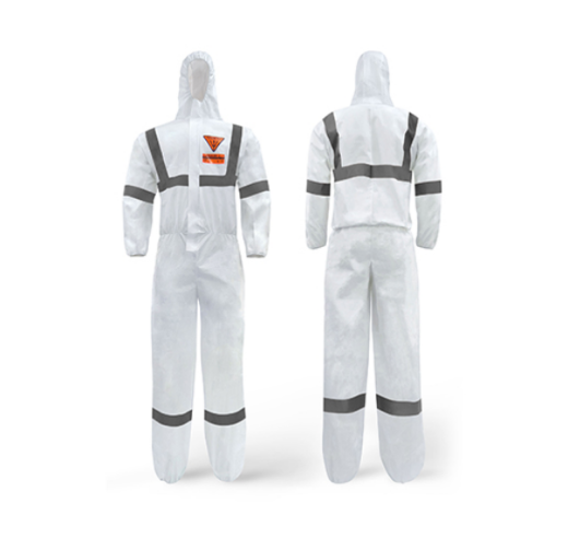 Picture of COVERALL TRIDENT® MICROPOROUS HST TYPE 5 / TYPE 6 WHITE + REFLECTIVE TAPE. AVAILABLE IN SIZES S - 4XL