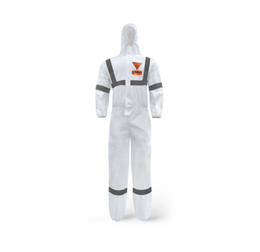 Picture of COVERALL TRIDENT® MICROPOROUS HST TYPE 5 / TYPE 6 WHITE + REFLECTIVE TAPE. AVAILABLE IN SIZES S - 4XL