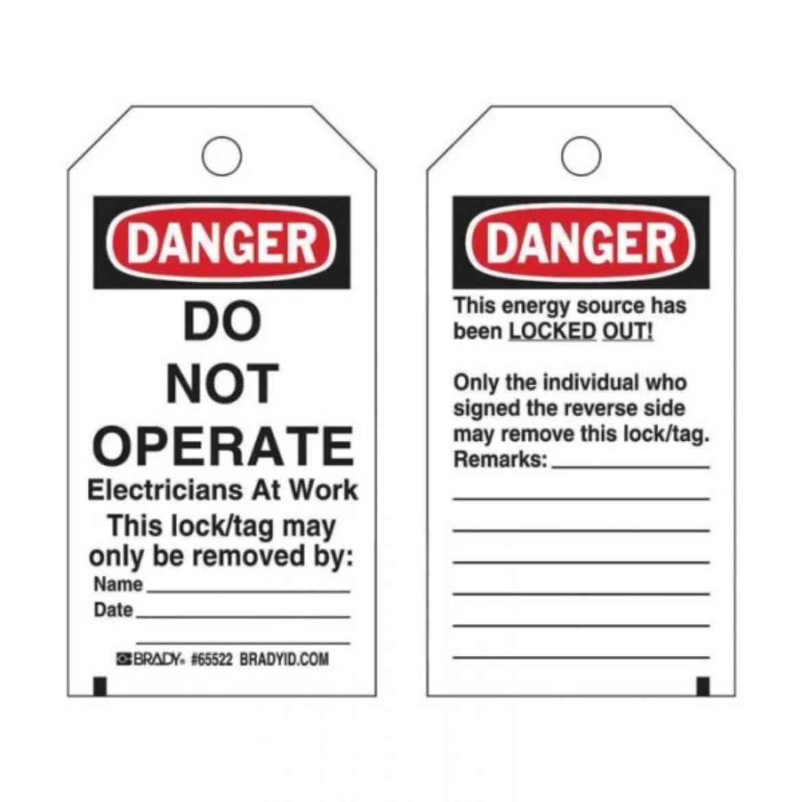 Picture of DANGER DO NOT OPERATE LOCKOUT TAGS - REVERSE SIDE ONLY THE INDIVIDUAL WHO, HEAVY DUTY POLYESTER